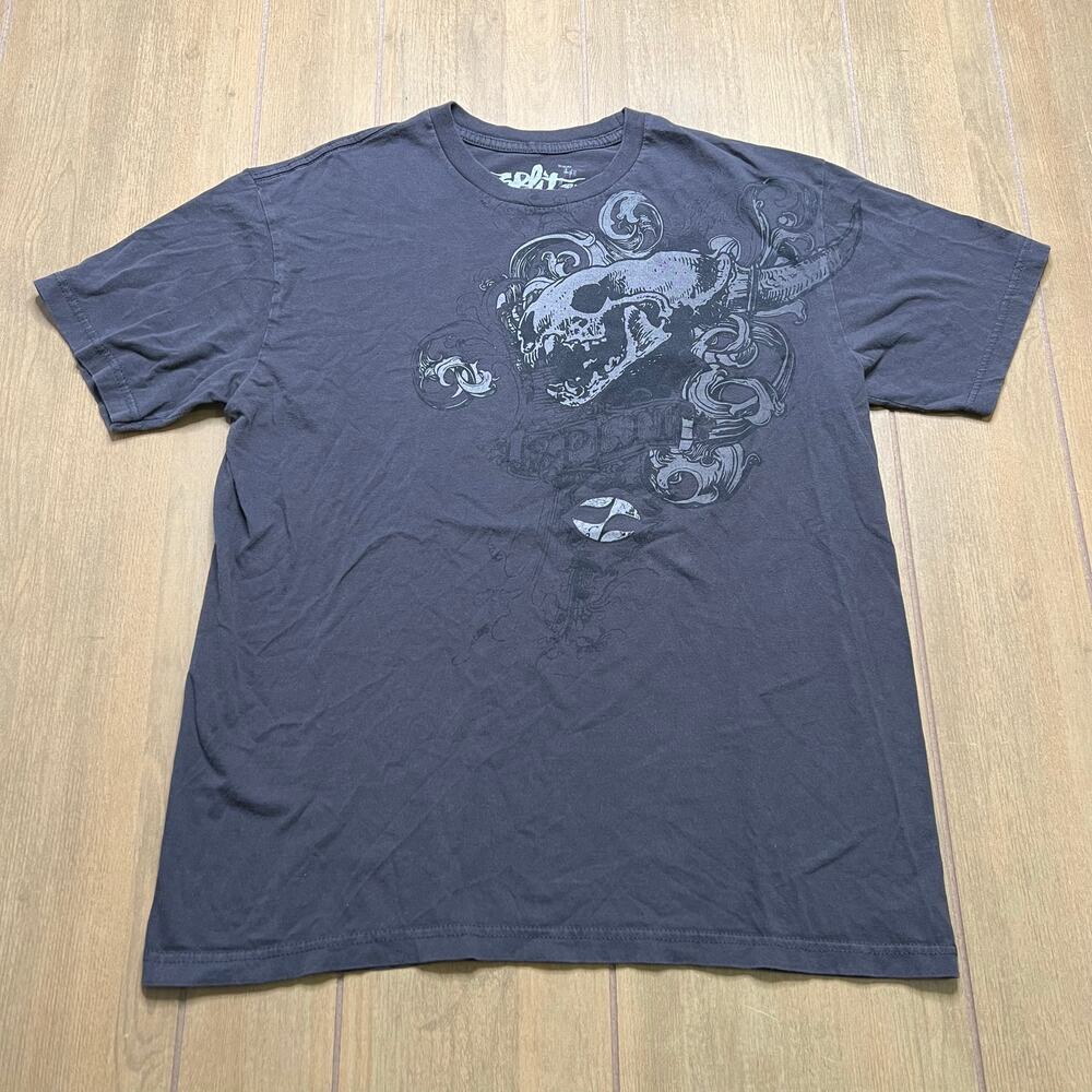 Vintage Split Men Sz Large  goth grunge cyber skull graphic t-shirt Y2K